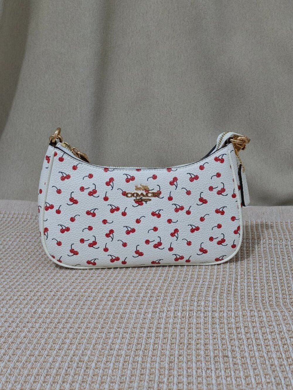 Coach White Cherry Print Hobo Shoulder Bag with Extra Strap